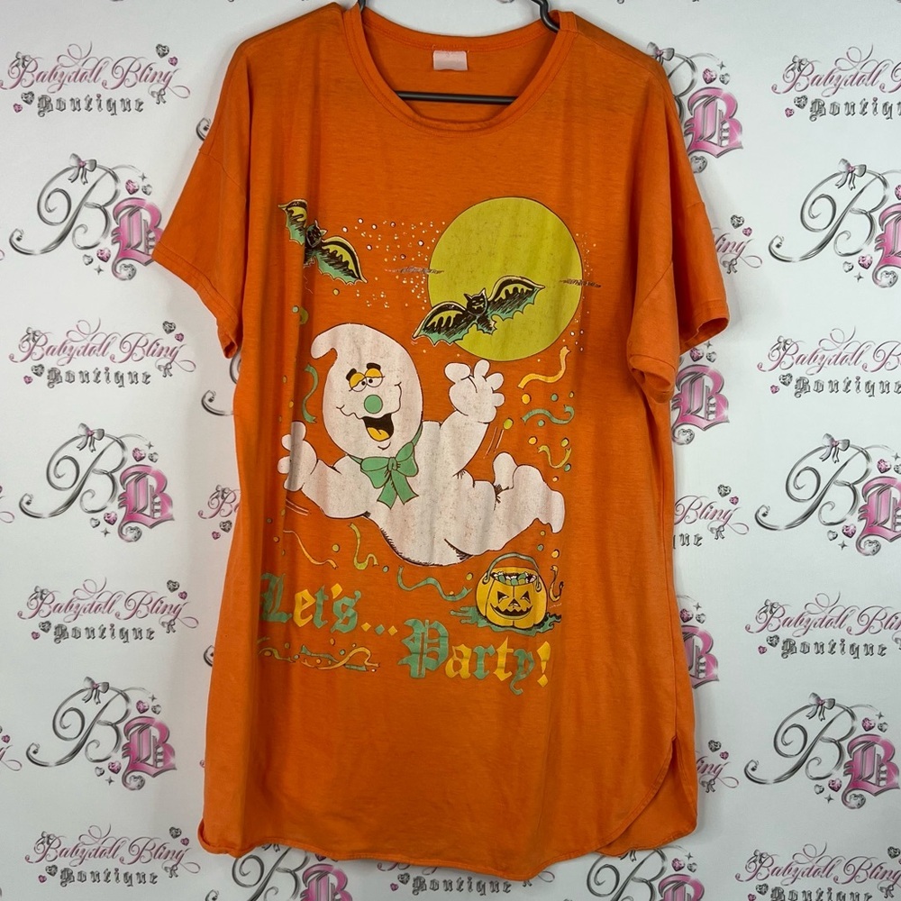 Vintage Halloween ghost 👻 pumpkin 🎃 shirt long Orange Halloween Graphic T-Shirt
